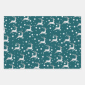 エレガントクリスマスのトナカイの雪片パターン ラッピングペーパーシート (正面3)