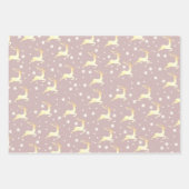 エレガントクリスマスのトナカイの雪片パターン ラッピングペーパーシート (正面2)