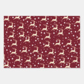 エレガントクリスマスのトナカイの雪片パターン ラッピングペーパーシート (正面)