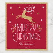 エレガントクリスマスのトナカイフェスティバルダークレッド金ゴールド ワインラベル (シングルラベル)