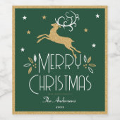 エレガントクリスマスのトナカイフェスティバルフォレストグリーン ワインラベル (シングルラベル)