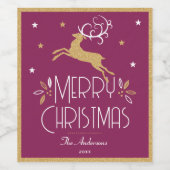 エレガントクリスマスのトナカイフェスティバルプラム金ゴールド ワインラベル (シングルラベル)