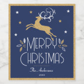 エレガントクリスマスのトナカイフェスティバルミッドナイトブルー ワインラベル (シングルラベル)