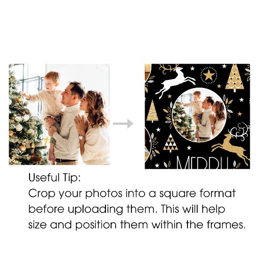 エレガントクリスマスのトナカイ写真コラージブラック ラッピングペーパー