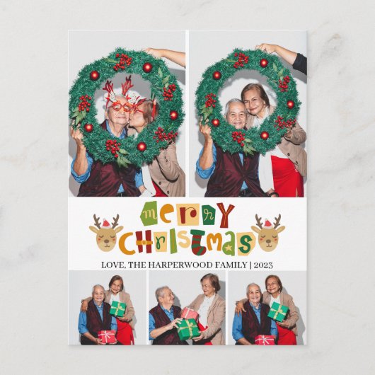 エレガントクリスマスのトナカイ家族の写真コラージュ シーズンポストカード (正面)