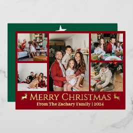 エレガントクリスマスのトナカイ家族の写真コラージュ 箔シーズンカード