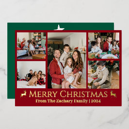 エレガントクリスマスのトナカイ家族の写真コラージュ 箔シーズンカード