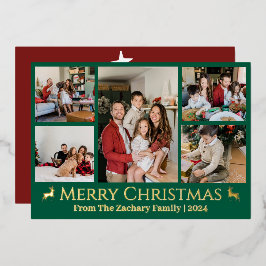 エレガントクリスマスのトナカイ家族の写真コラージュ 箔シーズンカード