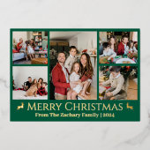 エレガントクリスマスのトナカイ家族の写真コラージュ 箔シーズンカード (正面)