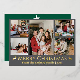 エレガントクリスマスのトナカイ家族の写真コラージュ 箔シーズンカード