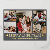 エレガントクリスマスのトナカイ家族の写真コラージュ 箔シーズンカード (正面)
