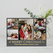 エレガントクリスマスのトナカイ家族の写真コラージュ 箔シーズンカード (立ち正面)