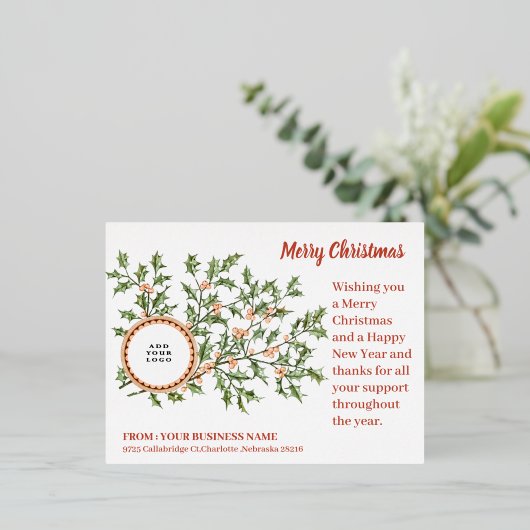 エレガントクリスマスのビジネス企業のロゴ 箔シーズンポストカード (立ち正面)