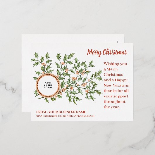 エレガントクリスマスのビジネス企業のロゴ 箔シーズンポストカード (正面/裏面)