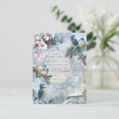 エレガントクリスマスのブルーバードと音楽コラージュ シーズンポストカード (スタンド正面)