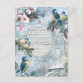 エレガントクリスマスのブルーバードと音楽コラージュ シーズンポストカード (正面)