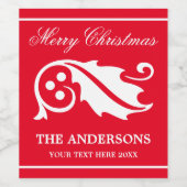 エレガントクリスマスのホリーパーソナライズされたリーフ ワインラベル (シングルラベル)