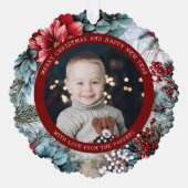 エレガントクリスマスのポインセチアとホリー写真 オーナメントカード (正面)
