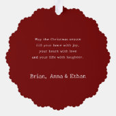 エレガントクリスマスのポインセチアとホリー写真 オーナメントカード (裏面)