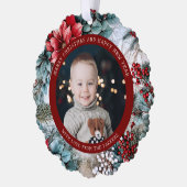 エレガントクリスマスのポインセチアとホリー写真 オーナメントカード (左)