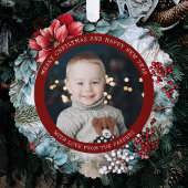 エレガントクリスマスのポインセチアとホリー写真 オーナメントカード