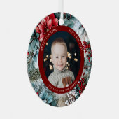 エレガントクリスマスのポインセチアとホリー写真 メタルオーナメント (正面右)