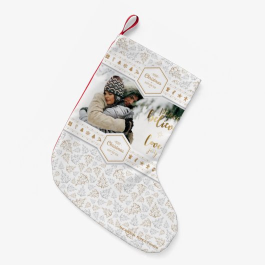 エレガントクリスマスのラブフォト スモールクリスマスストッキング (正面 (吊り時))