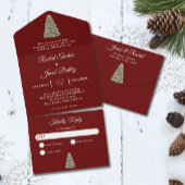 エレガントクリスマスの木の濃い赤のクリ結婚スマス オールインワン招待状