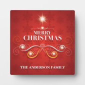 エレガントクリスマスの木の赤い金ゴールドの星の望みモダン フォトプラーク (正面)