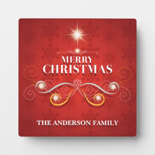エレガントクリスマスの木の赤い金ゴールドの星の望みモダン フォトプラーク (正面)