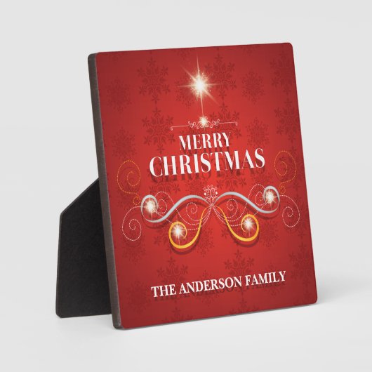 エレガントクリスマスの木の赤い金ゴールドの星の望みモダン フォトプラーク (正面)