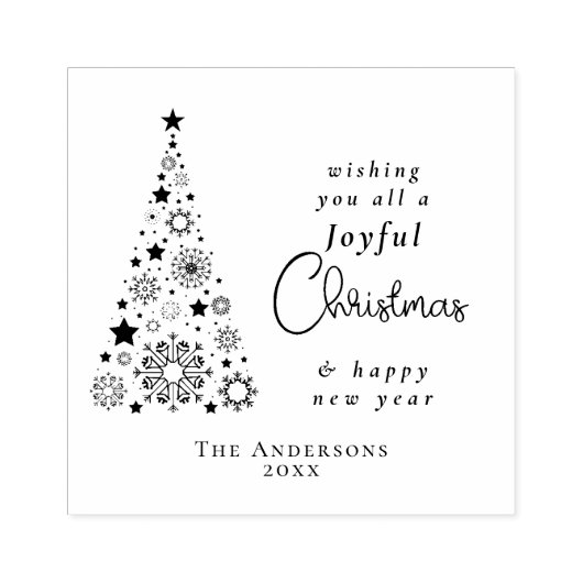 エレガントクリスマスの木の雪の結晶ファミリー名 ラバースタンプ (インプリント)