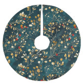 エレガントクリスマスの水の色の緑と果実 ブラッシュドポリエステルツリースカート (正面)