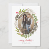エレガントクリスマスの水彩緑の楕円形の写真 シーズンカード (正面)