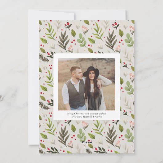 エレガントクリスマスの水彩緑の楕円形の写真 シーズンカード (裏面)