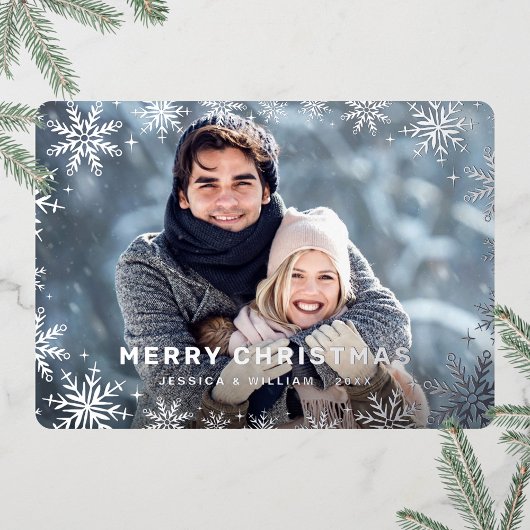 エレガントクリスマスの紅葉フォトシルバー 箔シーズンカード