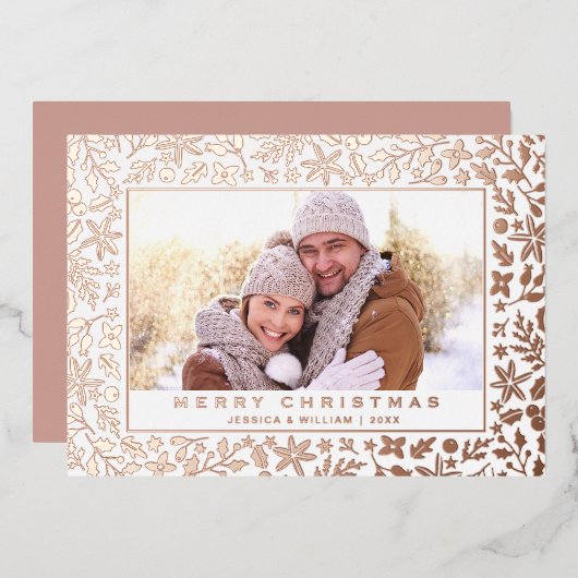 エレガントクリスマスの紅葉フォトバラ金ゴールド 箔シーズンカード (正面/裏面)