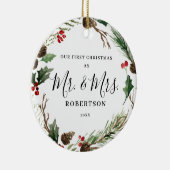 エレガントクリスマスの緑そしてミセス セラミックオーナメント (右)