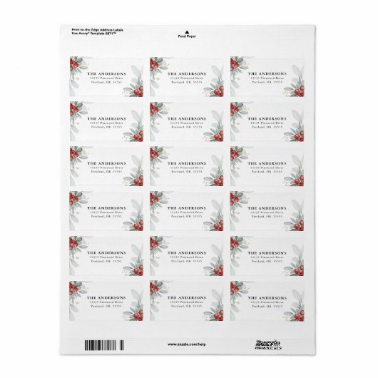 エレガントクリスマスの緑と果実が戻る ラベル (フルシート)