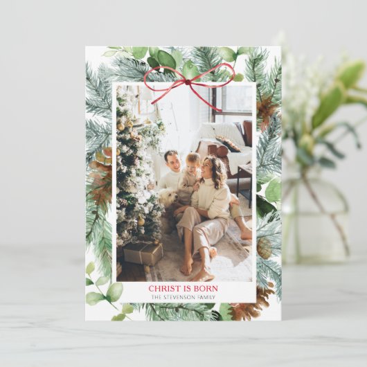 エレガントクリスマスの緑のキリストが写生まれ真 シーズンカード (スタンド正面)