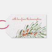 エレガントクリスマスの緑の果実の水色 ギフトタグ (裏面横)