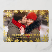 エレガントクリスマスの葉写真金ゴールド 箔シーズンカード (正面)