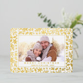 エレガントクリスマスの葉写真金ゴールド 箔シーズンカード (立ち正面)