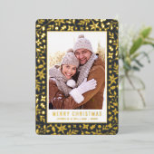 エレガントクリスマスの葉2枚の写真金ゴールド 箔シーズンカード (立ち正面)
