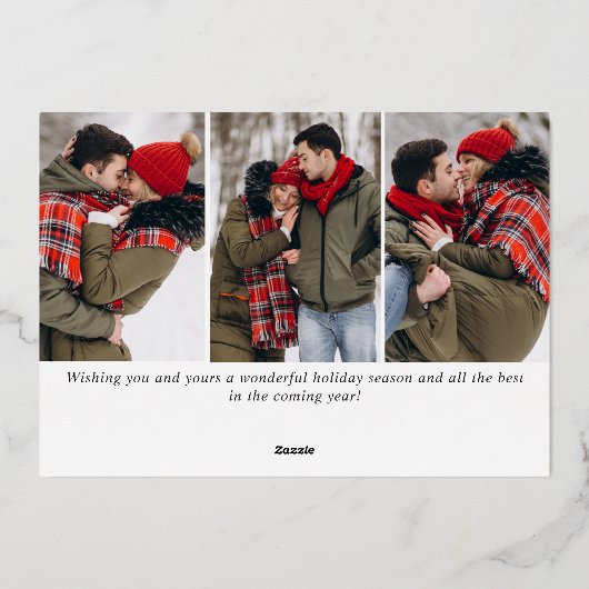 エレガントクリスマスの葉4枚の写真金ゴールド 箔シーズンカード (裏面)