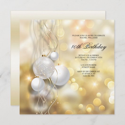 エレガントクリスマスの誕生日パーティー 招待状 (正面/裏面)