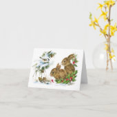 エレガントクリスマスの雪のバニーと鳥 カード (黄色い花)