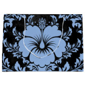 エレガントクリスマスの青いエレガントダマスク ラージペーパーバッグ (正面)