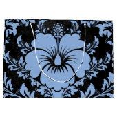 エレガントクリスマスの青いエレガントダマスク ラージペーパーバッグ (裏面)