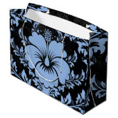 エレガントクリスマスの青いエレガントダマスク ラージペーパーバッグ (裏面アングル)